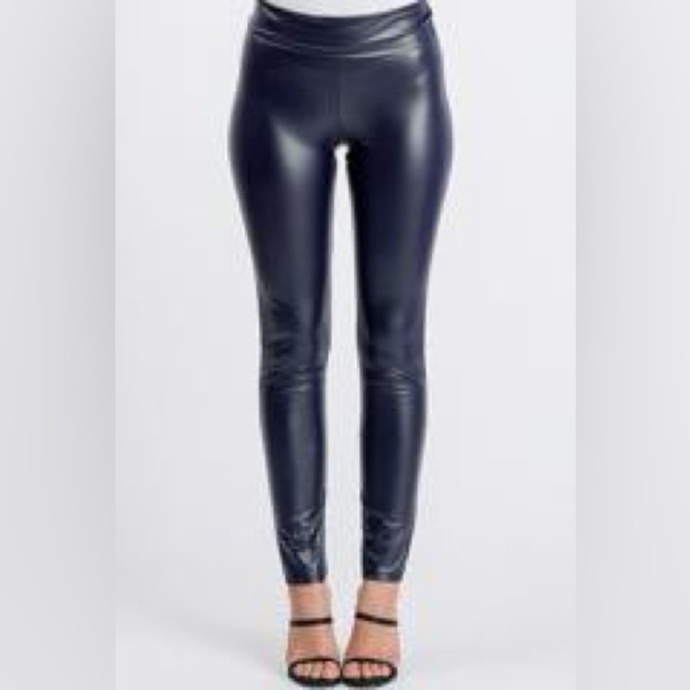 #17 Plus Size-High Waist Faux Leather Leggings Navy